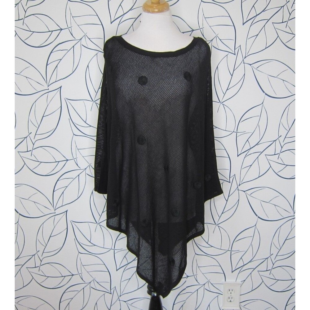 Chicos Embroidered Mesh Poncho Women's Size L/XL Black New!